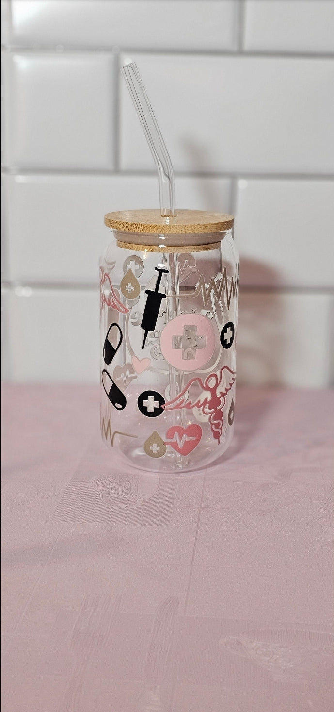 Nurse life libby glass can cup