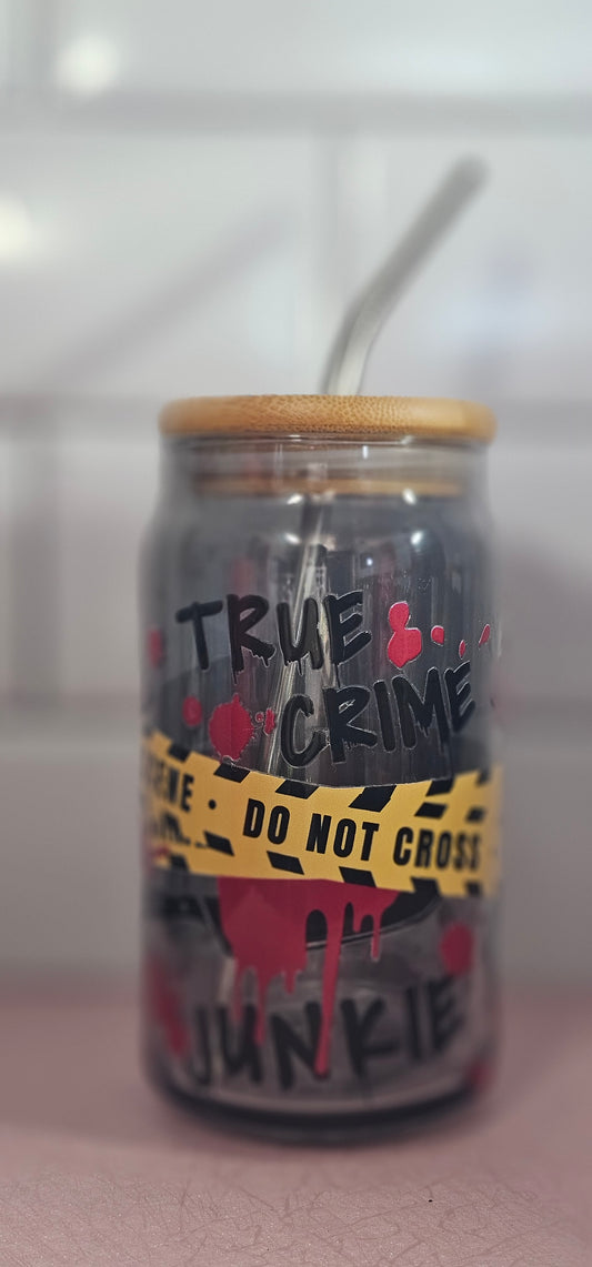 True crime junkie glass can cup